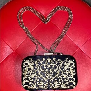 Black & Gold Evening Clutch with Chain